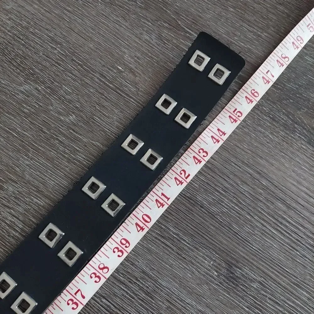 Vintage Retro Punk Black Square Rivet Belt Double Prong Buckle 47